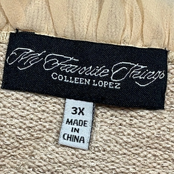 Colleen Lopez BEIGE tan shiny knit hook Cardigan sweater ruffles 3/4 sleeves 3X - Picture 2 of 15